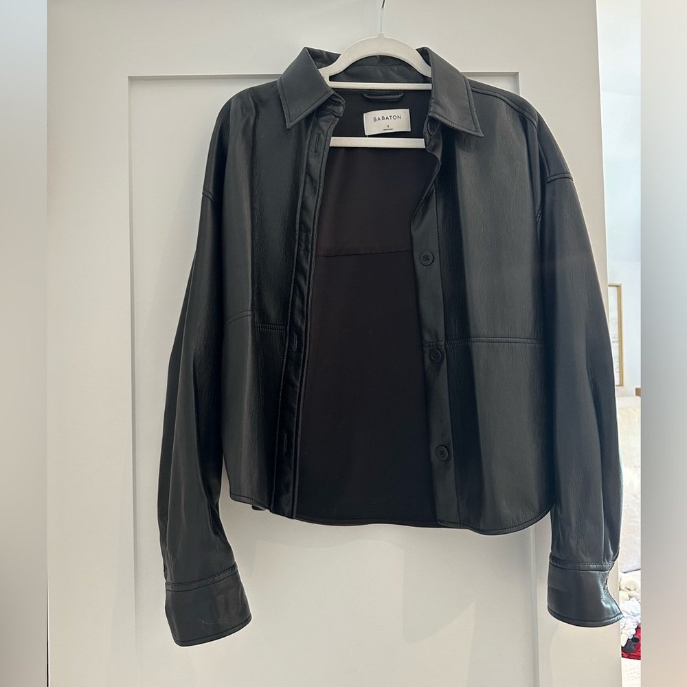 Babaton Black faux leather shacket